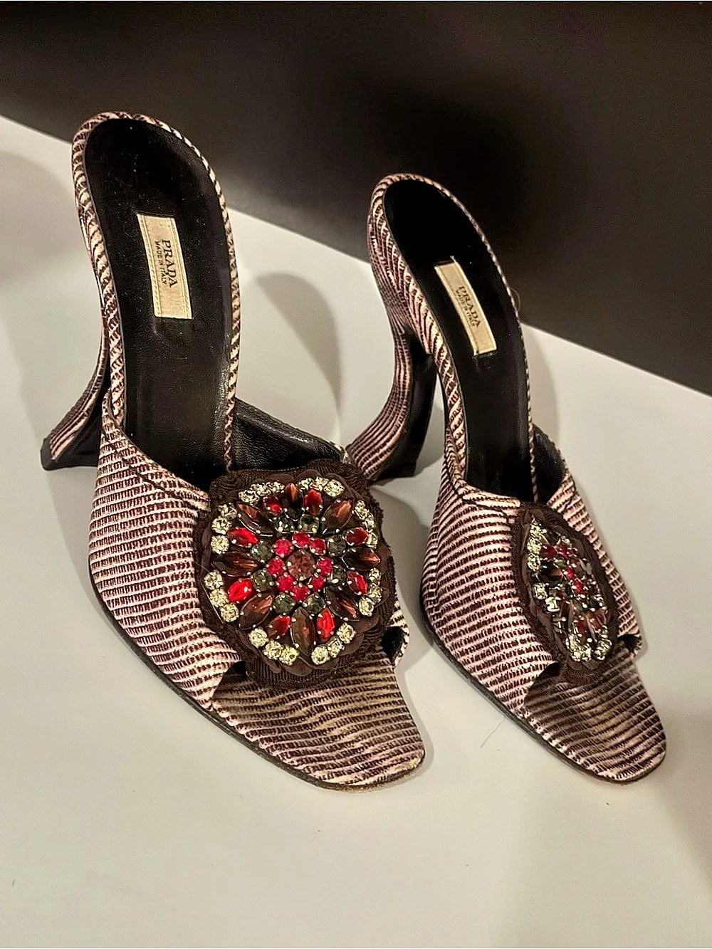 Prada with Swarovski Crystal Embellishment-Satin Mules Size 5.5 - Picture 4 of 8